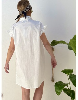 Robe chemise smockée Lili Sidonio pour Molly Bracken, 100% coton, coloris blanc -  Référence LAL154AEP