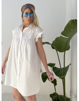 Robe chemise smockée Lili Sidonio pour Molly Bracken, 100% coton, coloris blanc -  Référence LAL154AEP