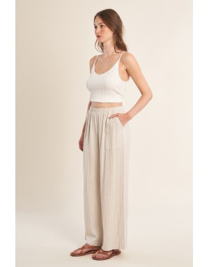 Pantalon large rayé Molly Bracken, 94%viscose , coloris beige -  Référence G961EE