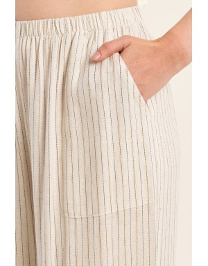 Pantalon large rayé Molly Bracken, 94%viscose , coloris beige -  Référence G961EE