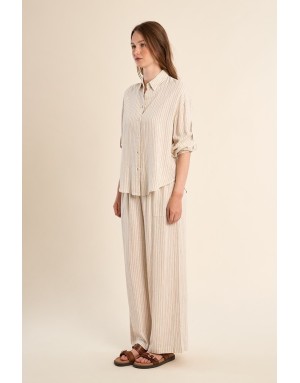 Pantalon large rayé Molly Bracken, 94%viscose , coloris beige -  Référence G961EE