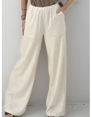 Pantalon large rayé Molly Bracken, 94%viscose , coloris beige -  Référence G961EE