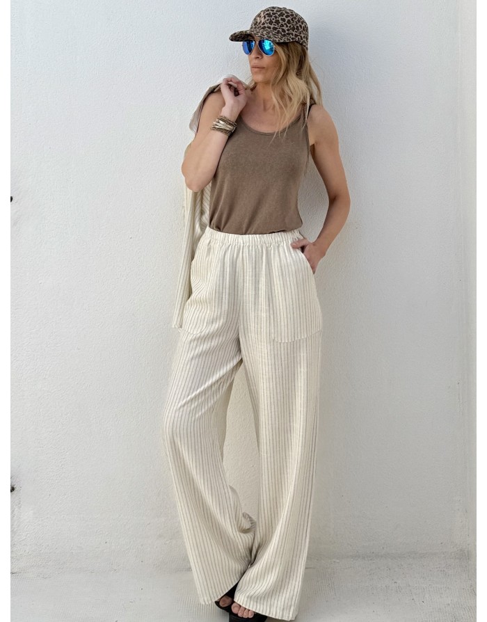 Pantalon large rayé Molly Bracken, 94%viscose , coloris beige -  Référence G961EE