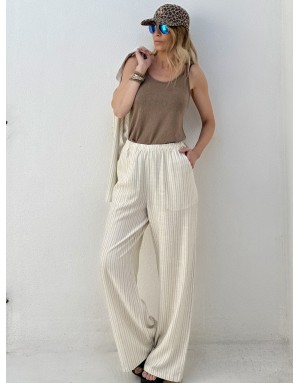 Pantalon large rayé Molly Bracken, 94%viscose , coloris beige -  Référence G961EE