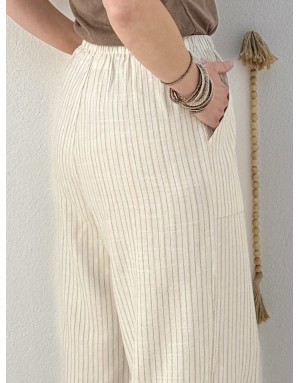 Pantalon large rayé Molly Bracken, 94%viscose , coloris beige -  Référence G961EE