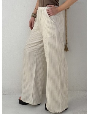 Pantalon large rayé Molly Bracken, 94%viscose , coloris beige -  Référence G961EE