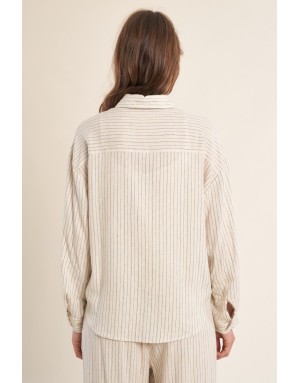 Chemise fluide rayée Molly Bracken, en ensemble avec le pantalon G961EE, beige - Référence : G963EE