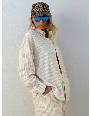 Chemise fluide rayée Molly Bracken, en ensemble avec le pantalon G961EE, beige - Référence : G963EE