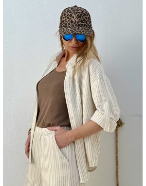 Chemise fluide rayée Molly Bracken, en ensemble avec le pantalon G961EE, beige - Référence : G963EE