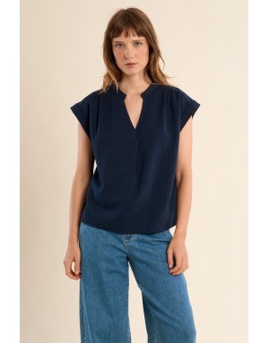 Top fluide Molly Bracken, coloris Navy, se porte en ensemble avec le pantalon G956EP - Référence : G941EP