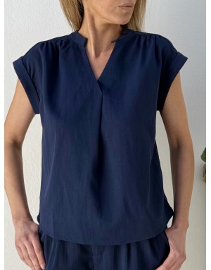 Top fluide Molly Bracken, coloris Navy, se porte en ensemble avec le pantalon G956EP - Référence : G941EP