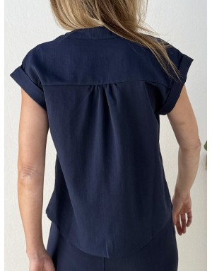 Top fluide Molly Bracken, coloris Navy, se porte en ensemble avec le pantalon G956EP - Référence : G941EP