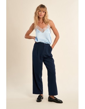 Pantalon droit taille haute, coloris Navy, se porte avec le top G941EP - Référence G982EP