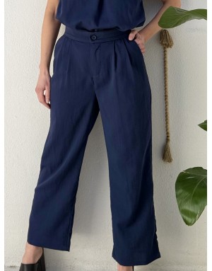 Pantalon droit taille haute, coloris Navy, se porte avec le top G941EP - Référence G982EP