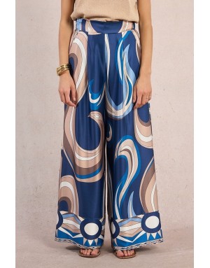 Pantalon fluide satiné Molly Bracken, en ensemble avec la chemise G957EP, imprimé graphique - Référence : G956EP