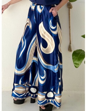 Pantalon fluide satiné Molly Bracken, en ensemble avec la chemise G957EP, imprimé graphique - Référence : G956EP