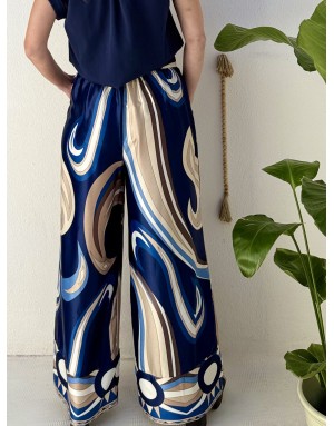 Pantalon fluide satiné Molly Bracken, en ensemble avec la chemise G957EP, imprimé graphique - Référence : G956EP