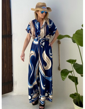 Pantalon fluide satiné Molly Bracken, en ensemble avec la chemise G957EP, imprimé graphique - Référence : G956EP