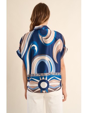 Chemise imprimée fluide satin, en ensemble avec le pantalon G956EP, beige - Référence : G957EP