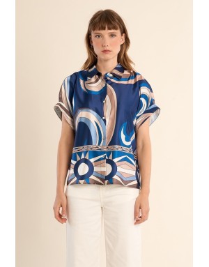 Chemise imprimée fluide satin, en ensemble avec le pantalon G956EP, beige - Référence : G957EP