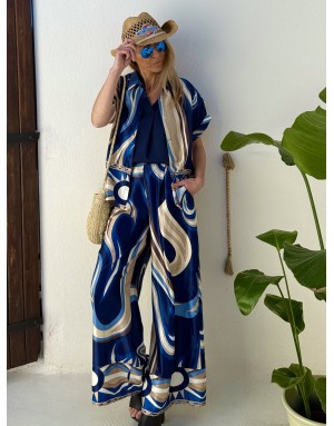 Chemise imprimée fluide satin, en ensemble avec le pantalon G956EP, beige - Référence : G957EP