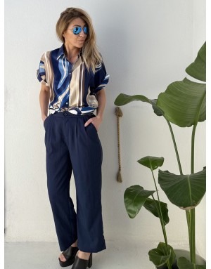 Chemise imprimée fluide satin, en ensemble avec le pantalon G956EP, beige - Référence : G957EP