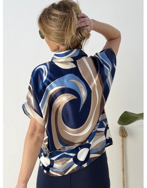 Chemise imprimée fluide satin, en ensemble avec le pantalon G956EP, beige - Référence : G957EP