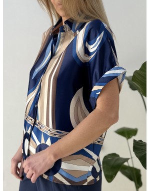 Chemise imprimée fluide satin, en ensemble avec le pantalon G956EP, beige - Référence : G957EP