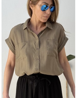 Chemise large et fluide texturée, poches plaquée, asymétrique, coloris kaki - Référence : NL38EP