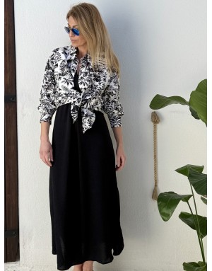 Robe longue Molly Bracken, forme trapèze, tissu noir texturé, sans manches -  Référence G971EE