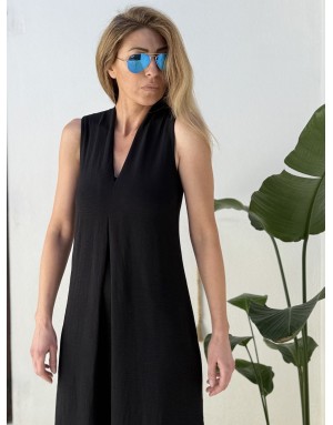 Robe longue Molly Bracken, forme trapèze, tissu noir texturé, sans manches -  Référence G971EE