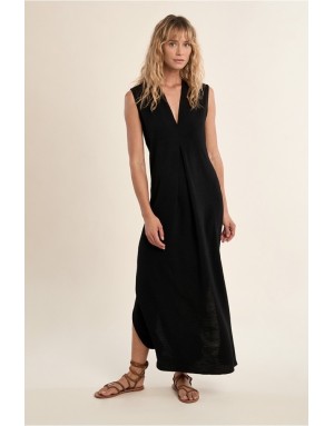 Robe longue Molly Bracken, forme trapèze, tissu noir texturé, sans manches -  Référence G971EE