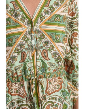 Robe chemise kimono Molly Bracken, lien serrage, imprimé cachemire, manches 3/4 amples -  Référence LA1460EE