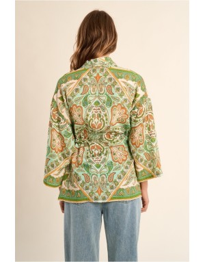 Veste Kimono Molly Bracken, lien serrage, imprimé cachemire, manches 3/4 amples -  Référence LA1680EE