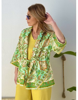 Veste Kimono Molly Bracken, lien serrage, imprimé cachemire, manches 3/4 amples -  Référence LA1680EE