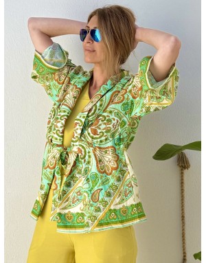 Veste Kimono Molly Bracken, lien serrage, imprimé cachemire, manches 3/4 amples -  Référence LA1680EE