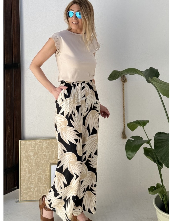 Pantalon fluide léger Molly Bracken, en ensemble avec le top LA211AEP, imprimé floral - Référence : LA1881EP