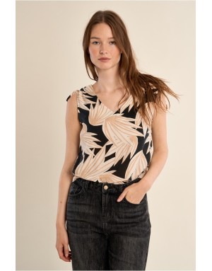 Top fluide imprimé sans manches Molly Bracken, coloris multicolore, ensemble avec le pantalon LA1881EP- Référence : LA211AEP