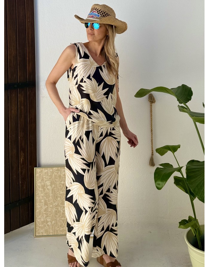 Top fluide imprimé sans manches Molly Bracken, coloris multicolore, ensemble avec le pantalon LA1881EP- Référence : LA211AEP