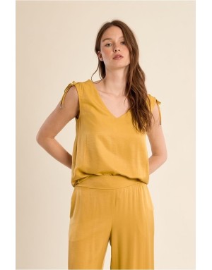 Top fluide satiné sans manches Molly Bracken, coloris anisé, ensemble avec le pantalon LA1899EP- Référence : LA211BEP
