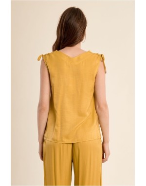 Top fluide satiné sans manches Molly Bracken, coloris anisé, ensemble avec le pantalon LA1899EP- Référence : LA211BEP