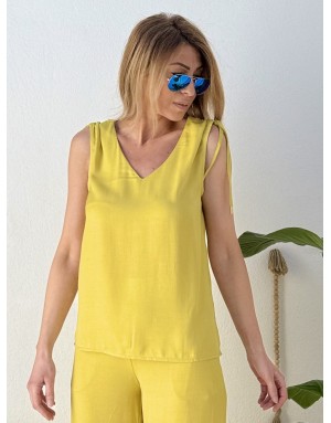 Top fluide satiné sans manches Molly Bracken, coloris anisé, ensemble avec le pantalon LA1899EP- Référence : LA211BEP