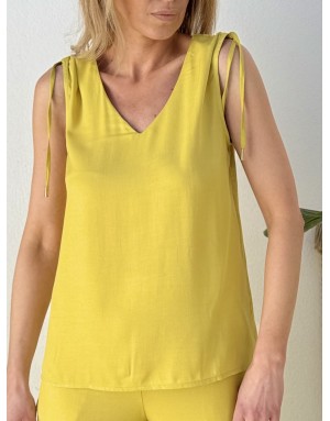 Top fluide satiné sans manches Molly Bracken, coloris anisé, ensemble avec le pantalon LA1899EP- Référence : LA211BEP