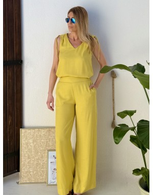 Top fluide satiné sans manches Molly Bracken, coloris anisé, ensemble avec le pantalon LA1899EP- Référence : LA211BEP