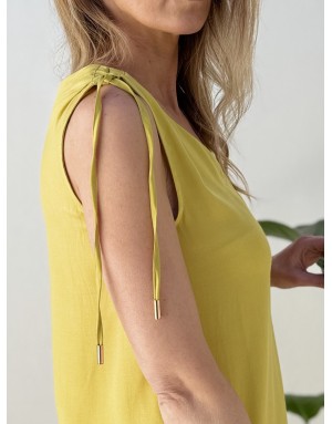 Top fluide satiné sans manches Molly Bracken, coloris anisé, ensemble avec le pantalon LA1899EP- Référence : LA211BEP