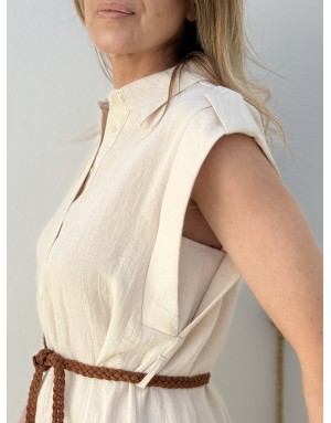 Robe courte Molly Bracken, esprit safari, fluide teinte naturelle offwhite -  Référence T2231EP