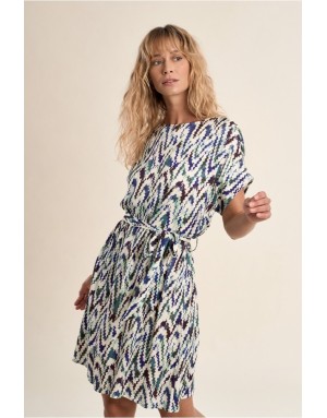 Robe fluide courte imprimée graphique Molly Bracken, manches courtes -  Référence T2200EP