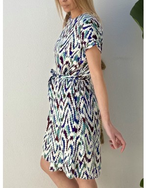 Robe fluide courte imprimée graphique Molly Bracken, manches courtes -  Référence T2200EP