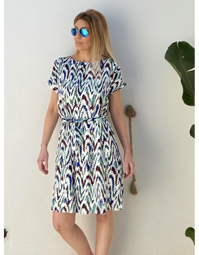 Robe fluide courte imprimée graphique Molly Bracken, manches courtes -  Référence T2200EP