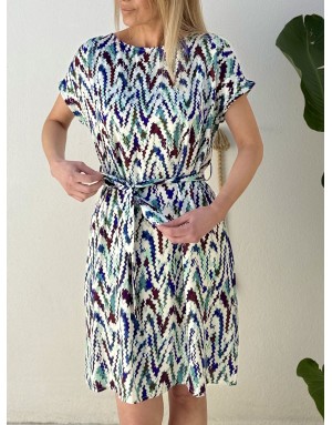 Robe fluide courte imprimée graphique Molly Bracken, manches courtes -  Référence T2200EP